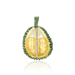 Creative Durian Shaped Brooch Alloy Rhinestone Enamel Fruit Corsage For Women Fashion Personalized Lapel Pin Jewelry Gift