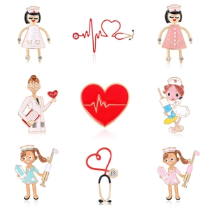 Broche Médicale Stéthoscope Coeur Infirmière Alliage Émail Strass Pin Badge Pour Docteurs Infirmières Accessoire Vêtements Sac à Dos