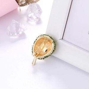 Exquisite durian shaped brooch with green rhinestones and golden alloy finish