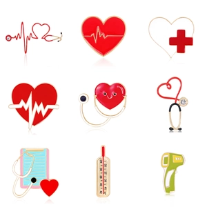 Broche en Alliage Émaillé Thème Médical Cœur Stéthoscope Motif ECG Épingles en Strass pour Docteur Infirmière Accessoires Cadeaux Créatifs