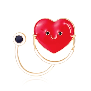 Broche en Alliage Émaillé Cœur Rouge et Stéthoscope Créatif Smiley Médecin Infirmière Badge Épinglette Vêtements Accessoires Bijoux