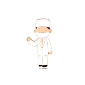 Détail du pin's émaillé infirmière dessin animé avec blouse blanche et pierre d'opale