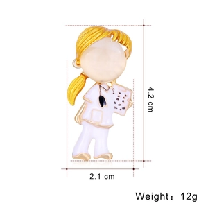 Nurse brooch with stethoscope and medical board dimensions 4.2cm by 2.1cm shown on white