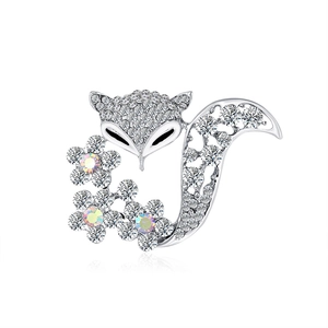 Broche Renard en Alliage et Strass pour Femmes Motif Floral Évidé Vintage Épingle de Costume Bijoux de Mode Cadeau