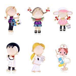 Cute Cartoon Profession Character Brooch Pins Alloy Enamel Painter Doctor Nurse Character Pin Jewelry Gift For Women Men