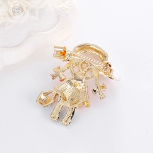Broche fille mignonne en alliage doré avec strass et fermeture à épingle sécurisée au dos