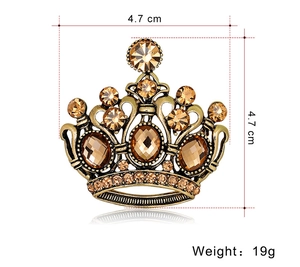 Dettagli della spilla a corona retrò con strass ambrati da 4,7 cm e peso di 19g