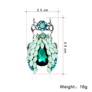 Elegant green rhinestone beetle brooch pin with crystals for women jewelry accessory