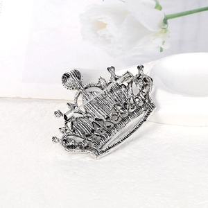 Silver crown brooch with rhinestones and vintage hollow back pin for suits