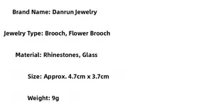 Détails de la broche cerf en strass montrant la taille 4,7 cm x 3,7 cm et les matériaux