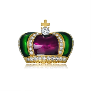 Spilla a Corona Palazzo Vintage Europea in Lega Smalto Viola Verde Strass Croce Spille per Donna Uomo Banchetto Gioielli Accessori