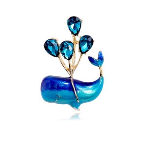 Broche en Émail Baleine Bleue de Dessin Animé Avec Ballon Alliage Incrusté de Strass Épinglette pour Femme Bijoux de Mode Cadeau