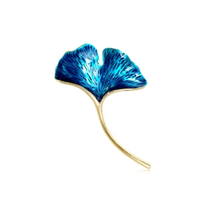 Elegant Alloy Enamel Ginkgo Leaf Brooch Pin For Women Korean Simple Gold Blue Drip Oil Corsage Fashion Jewelry Accessory