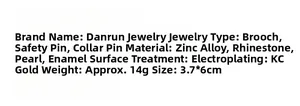 Detailed specifications of crystal butterfly brooch with pearls and gold plating details