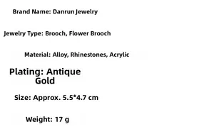Spécifications détaillées de la broche flocon en alliage, strass et finition dorée antique