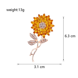 Élégante broche tournesol en cristal pour costumes avec pétales orange et strass