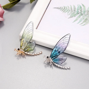 Elegant dragonfly brooches with colorful gradient wings and sparkling rhinestones