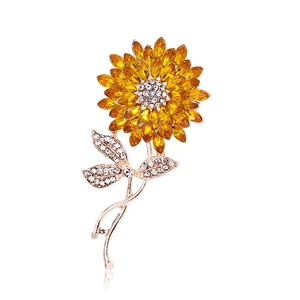 Élégante Broche Tournesol en Strass Alliage Plaquée Or Épingle Fleur pour Costumes Bijoux Plante pour Femmes Hommes Cadeau