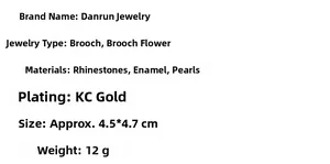 Specifications of bamboo fan brooch with rhinestones and pearls in KC gold finish
