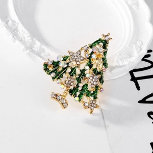 Broche sapin de Noël exquise avec émail vert et strass étincelants sur base en alliage