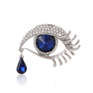 Broche en Forme d'Oeil Avec Pendentif Goutte d'Eau Bleue Alliage de Zinc Argenté Strass Broche pour Femme Fête Accessoires de Mode