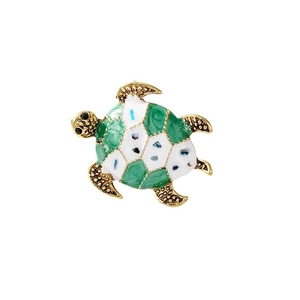 Vintage sea turtle brooch with green enamel and iridescent abalone shell inlay