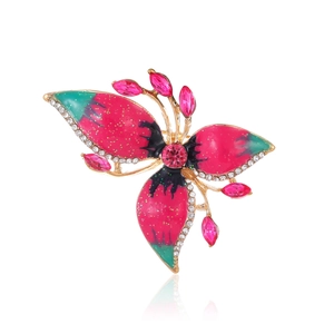 Exquisite Schmetterlingsbrosche mit rosa-grünem Emaille-Verlauf und Glitzersteinen