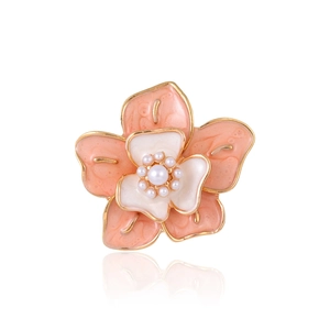 Vintage Camellia Flower Brooch Alloy Enamel Pin With Imitation Artificial Pearl Elegant French Style Coat Accessories For Women Jewelry
