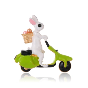 Cartoon Rabbit Riding Scooter Enamel Brooch Pin With Artificial Pearl Zinc Alloy Fashion Animal Breastpin Women Jewelry