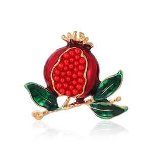 Vintage Zinc Alloy Enamel Pomegranate Brooch Pin For Women Fashion Fruit Shape Suit Pin With Artificial Pearl Jewelry Gift