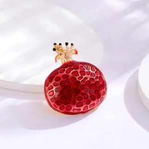 Cute red enamel pomegranate brooch pin with gold metal finish for women shirts