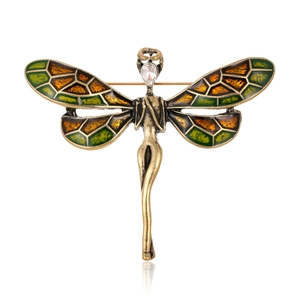 Broche Libellule en Alliage de Zinc Rétro Insecte Vintage Épinglette Strass Broches Émaillées Électroplaqué Femmes