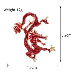 Broche dragon chinois émail rouge et doré, dimensions 4,5cm x 5,2cm pour vêtements