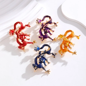 Lot de broches dragon élégantes avec écailles en émail coloré et cristaux brillants en métal