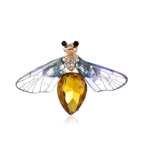 Exquisite gold bee brooch with yellow faceted gemstone and purple gradient wings
