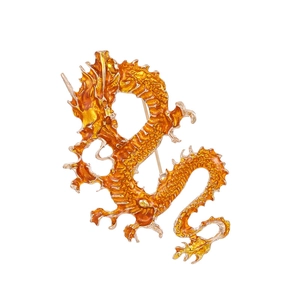 Broche Dragon du Zodiaque Chinois Vintage Alliage Émail Dragon Jouant Avec une Künstliche Perle Épinglette pour Costumes de Banquet Bijoux