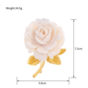 Vintage cream rose brooch with golden leaves and 7.2cm dimensions for formal blazers