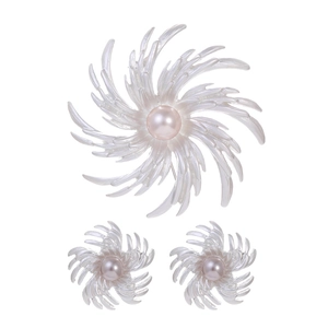 Vintage Royal Palace Rotating Snowflake Flower Brooch And Stud Earrings For Women Enamel Faux Artificial Pearl Artistic Jewelry Accessories