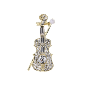 Élégante Broche d'Instrument de Musique Violon en Alliage de Strass Cristal Künstliche Perle d'Imitation Incrustée Plaquée Or Bijoux Cadeau