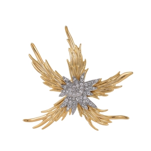 Vintage Light Luxury Starfish Brooch Zinc Alloy Radiating Star Flame Design Rhinestone Inlaid Pin For Women Suit Jewelry