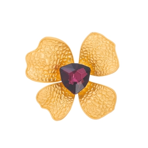 Vintage Zinc Alloy Hammered Flower Brooch With Large Triangle Rhinestone Inlaid Pin For Women Elegant Fashion Jewelry Accessory