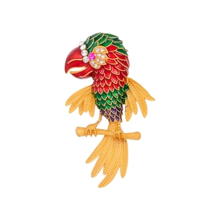Vintage Enamel Parrot Brooch For Women Cute Colorful Bird Animal Pin With Rhinestone Gold Plated Fashion Suit Coat Jewelry