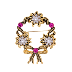 Vintage Baroque Wreath Brooch With Alloy Artificial Pearl Rhinestone Flower Bowknot Jewelry Pin For Women Wedding Party Clothing Accessory
