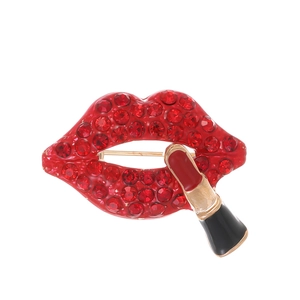 Broche Créative à la Mode Lèvres Rouges Rouge à Lèvres Alliage de Zinc Incrusté de Strass Émail pour Femmes Hommes