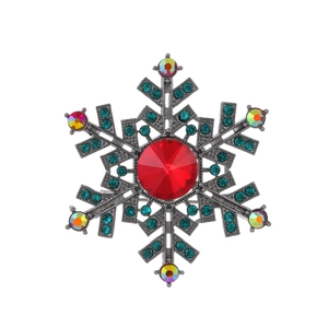 Vintage Snowflake Brooch Zinc Alloy Colorful Rhinestone Christmas Pin Corsage For Women Fashion Wedding Party Accessories Gift
