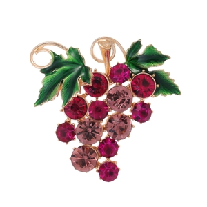Élégante Broche en Forme de Raisin en Strass Alliage Fruit Épingle Avec Feuille d'Émail Accessoires de Mode pour Costume Manteau Femme Homme Cadeau