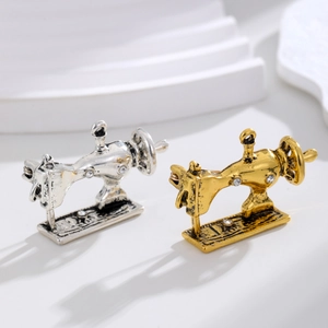 Vintage style sewing machine brooch pins set in gold and silver finish with rhinestones