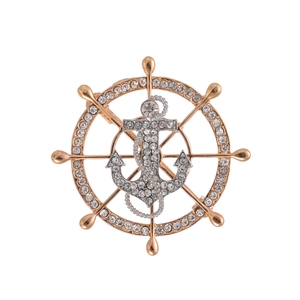 Nautical Ship Wheel Anchor Brooch For Men Women Zinc Alloy Pave Rhinestone Suit Badge Fashion Creative Lapel Pin Jewelry Gift