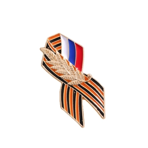 Russian St. George ribbon flag brooch with golden wheat ear and enamel finish