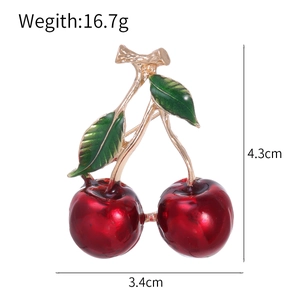 3D Rote Kirsch-Brosche mit grünen Blättern und goldener Legierung für Schals